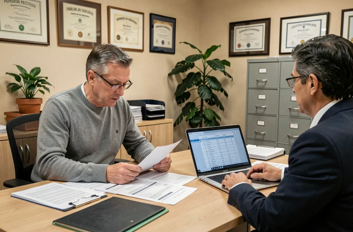 Homme consultant un conseiller retraite pour valider des années de travail effectuées à l'étranger